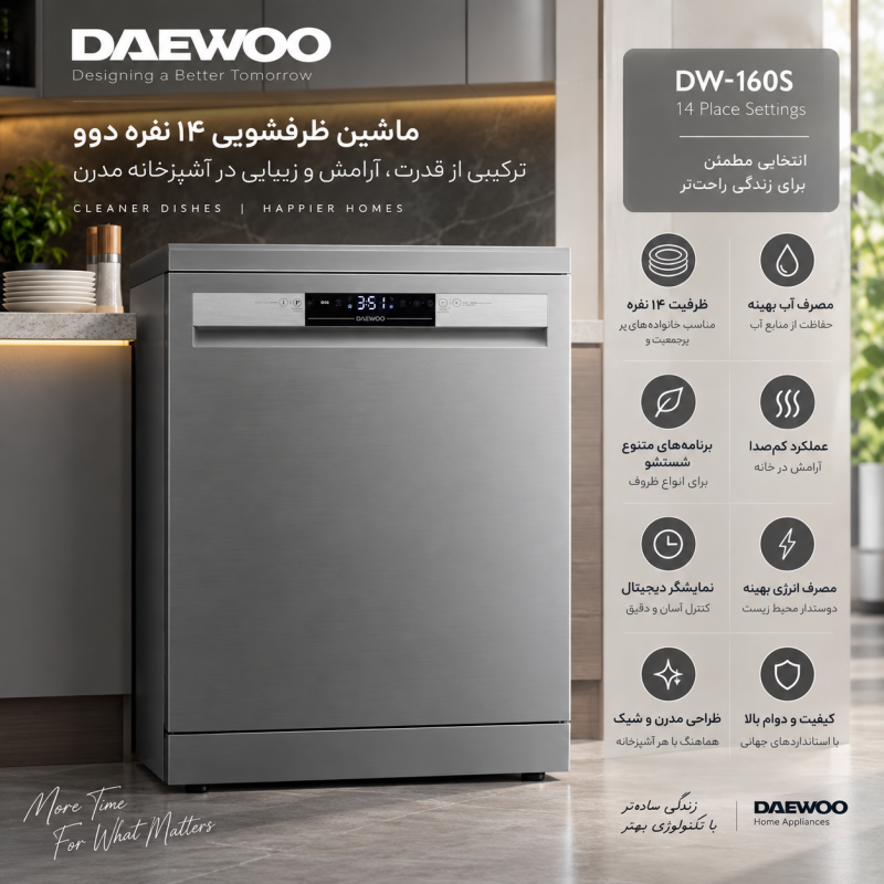 ماشین ظرفشویی 14 نفره دوو مدل DW-160S سری Magda Plus